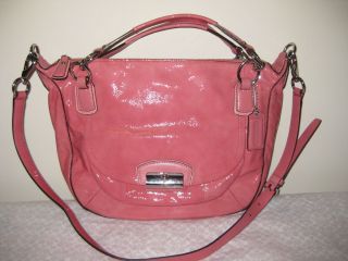 Authentic COACH KRISTIN PATENT LEATHER ROUND SATCHEL 19297, Rose Pink 