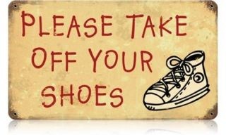 please take off your shoes cute vintaged metal sign time