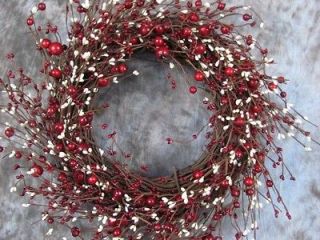 14 Burgundy Red Ivory Pip Berry Wreath   Holiday Home Decor Valentine 
