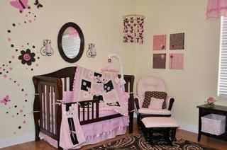 LOOK 9pc PINK BROWN BUTTERFLY GIRL CRIB NURSERY BEDDING SET BOUTIQUE 