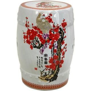 Oriental Furniture 18 Lacquered Cherry Blossom Porcelain Garden Stool