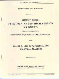 IHC Bosch Type FU 4 AR S60 High Tension Magneto Manual International 