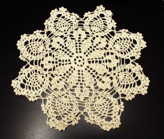 Hand Crocheted Pineapple Cotton Beige Doily 12 inch Round