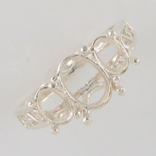 8x6 Oval w 6x4 Oval Sides 3 Stone Ring Setting Silver