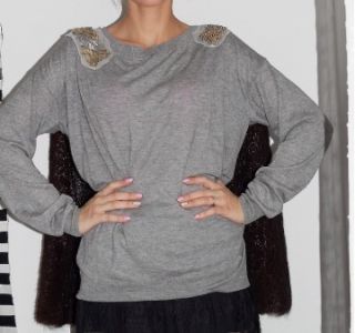 Phillip Lim Gray Silk Cashmere Beaded Sweater Shirt Size S