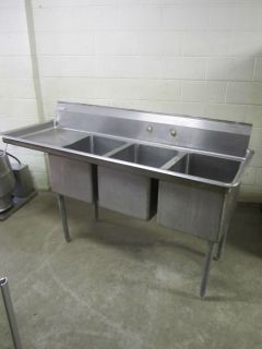 Compartment 6 ft Long Aero Stainless Steel Sink w Drain Board 