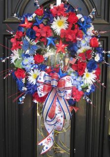 4th Fourth of July Patriotic USA Memorial Day Floral Door Wreath