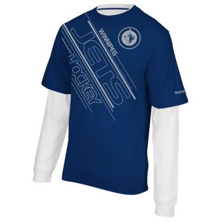 Winnipeg Jets Blue Reebok Face Off Layered Sport Long Sleeve T Shirt 
