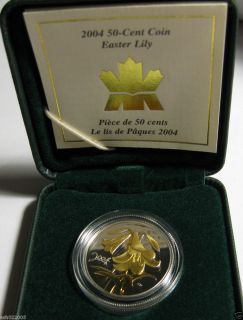 2004 Canada 50 Cent Easter Lily Proof Silver Coin with Selective Gold 