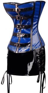 Goth Blue PVC Buckle Corset Mini Skirt Attached s 6XL