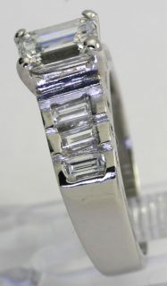  35ct Emerald Cut Baguette 7 Diamond Platinum Engagement Ring