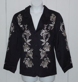 Victor Costa Occasion Embroidered Fully Lined Jacket Size s Black 