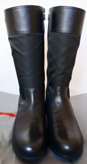 Prada Tall Black Leather Logo Riding Emblem Boots 35 5 New w Box MIU 