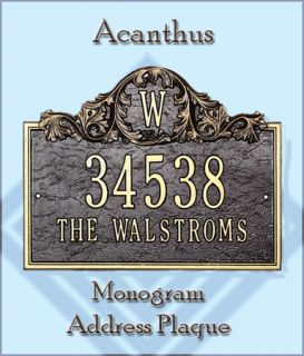 Whitehall Acanthus Monogram Address Plaque Marker Sign