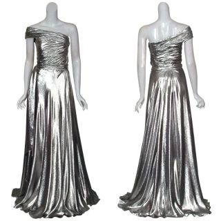 Reem Acra Liquid Platinum Long Evening Gown Dress $4465 New