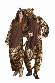 Tiger Adult Costume Safari Zoo Animal Mens Jumpsuit Pajamas Costumes 