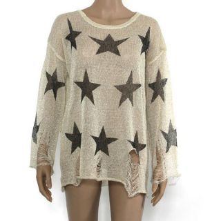 Oversized Star Floral Distressed Frayed Jumper Hole Knitwear Sweater 