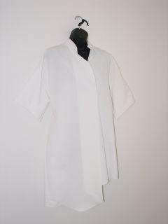 New AKRIS Alabaster White Cotton Asymmetrical Short Sleeve Blouse 