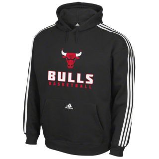 Chicago Bulls Black Foundation 3 Stripe Hooded Fleece Sweatshirt 