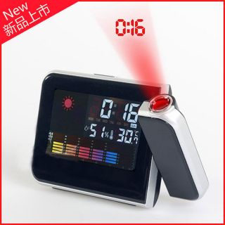 Black Multi function Weather Station Projection Alarm Clock New 