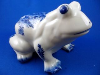 Authentic Delft Holland Hand Painted Blue White Floral Decorated Frog 
