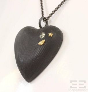 Alexis Bittar Black Lucite Swarovski Crystal Heart Pendant Necklace 