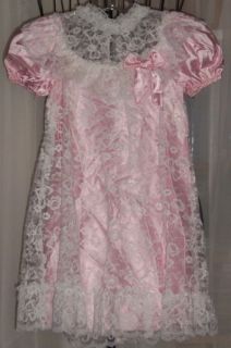 Alfred Angelo Flower Girl Dress Sz 5WHITE Lace Over Pink Satin