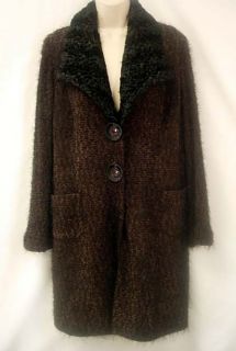 Alberto Makali Black & Brown Long Eyelash Coat Detacheable Faux Fur 