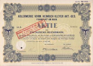 1929 for 1000 500 reichsmark issued and punch cancelled certificate is 