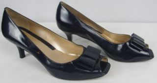 Womens Shoes Alex Marie Karma Peeptoe Pump Navy Blue Patent Bow Sz 8 