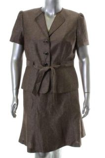 Tahari New Allan Brown 2 PC Linen Skirt Suit 16 BHFO