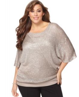 Alfani New Polished Glam Taupe Sequined Dolman Sleeve Pullover Top 