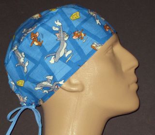 TOM & JERRY CARTOON ALL OVER SCRUB HAT MADE FROM OUT OF PRINT FABRIC 
