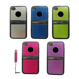 1X Stylus+ Aluminum TPU Hard Case Cover W/Chrome Stand For iPhone 4 4G 