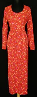 Hanna Andersson Orange Red Floral Dress L Cotton Knit Fall Winter Long 
