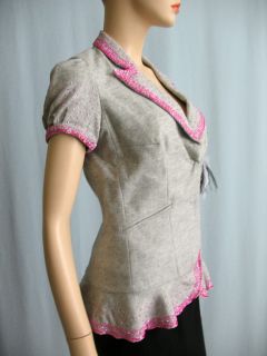 American Retro Gray Pink Beaded Blazer Jacket 40 6