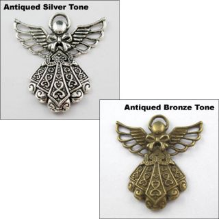   Silver Bronze Tone Angel Wings Charms Pendants 38 5x42mm L199
