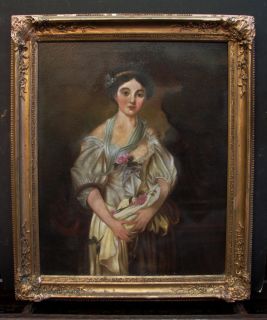 Antique American Folk Art Female Portrait