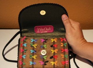 Helene Angeli Clutch Purse with Espresso w/ Multicolored Ribbons Made 