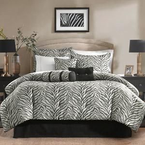   Black Gray ZEBRA PRINT Animal 7pc Comforter Bedding Set Pillows NEW