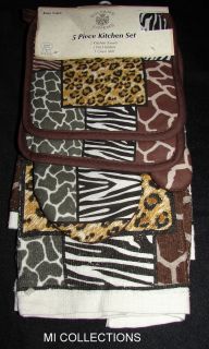   Wild Animal Print 5 Piece Kitchen Collection Pot Holders Towels