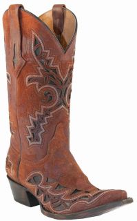 LUCCHESE VINTAGE CALF HANDCARVED WITH BLACK BACKGROUND COWBOY BOOTS 