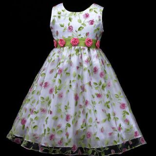w129 White Pink Summer Flower Girls Dress Xmas Boxing Day Party Gift 