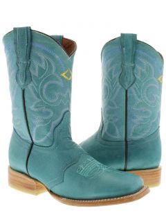 WOMENS LADIES TURQUOISE LEATHER ROPER SQUARE COWBOY BOOTS RODEO 