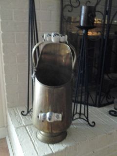 Antique Copper Coal Shuttle Ash Bucket with Porcelain Delft Handles 
