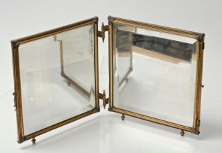 Antique Victorian Gilt Bronze Hinged Double Vanity Mirror with Toile 