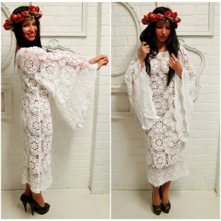 ANGEL SLEEVE Bell CROCHET Lace White VINTAGE WEDDING Doiley Patch 
