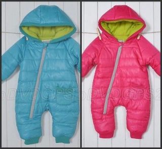 BABY TODDLER SNOWSUIT WINTER SUIT JACKET WARM THICK ONE PIECE PINK 