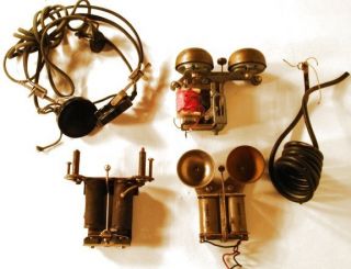Vintage Telephone Parts Bell Ringers Head Set wire Lot of 5 Parts
