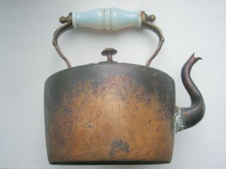 Antique Copper Tea Kettle Opal Milk Glass Handle